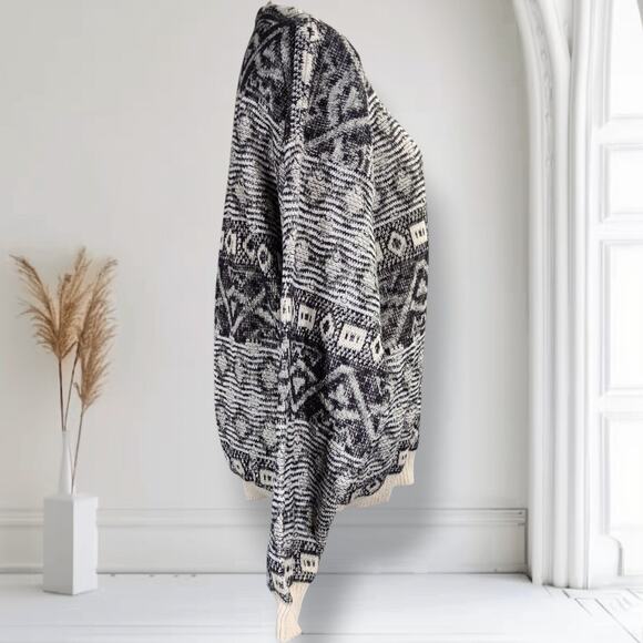 Vintage Mondo Italy Sweater M 50 Black Cream Geometric Knit Pullover Cotton - Picture 3 of 12